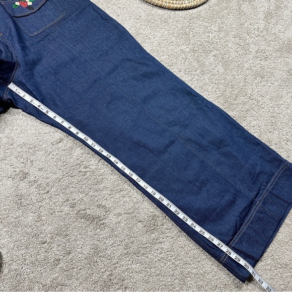 Smak Parlour Strawberry Blossom Embroidered Denim Wide Leg Pants High Rise 4X - Picture 16 of 16